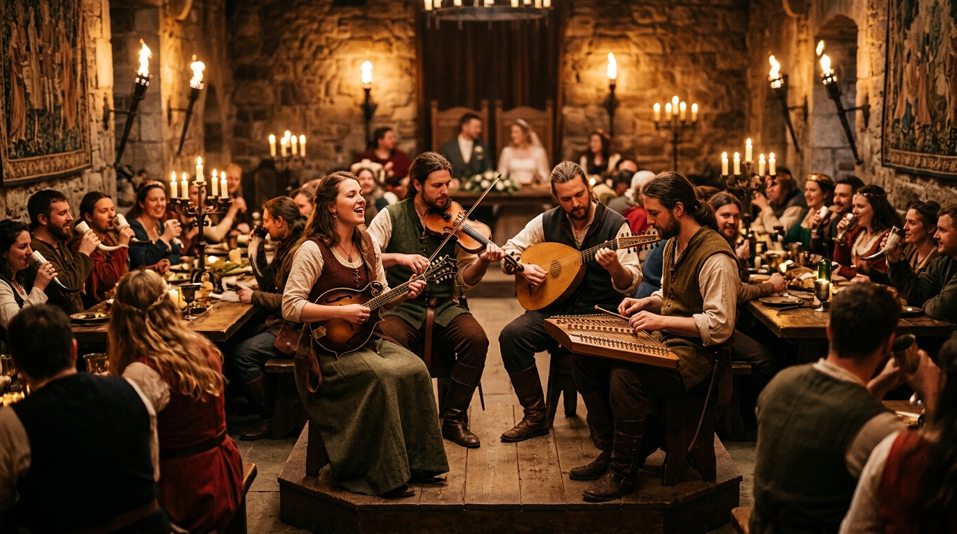 Banda ao Vivo: Uma banda que toca músicas medievais e folk pode animar a festa e criar um clima especial.