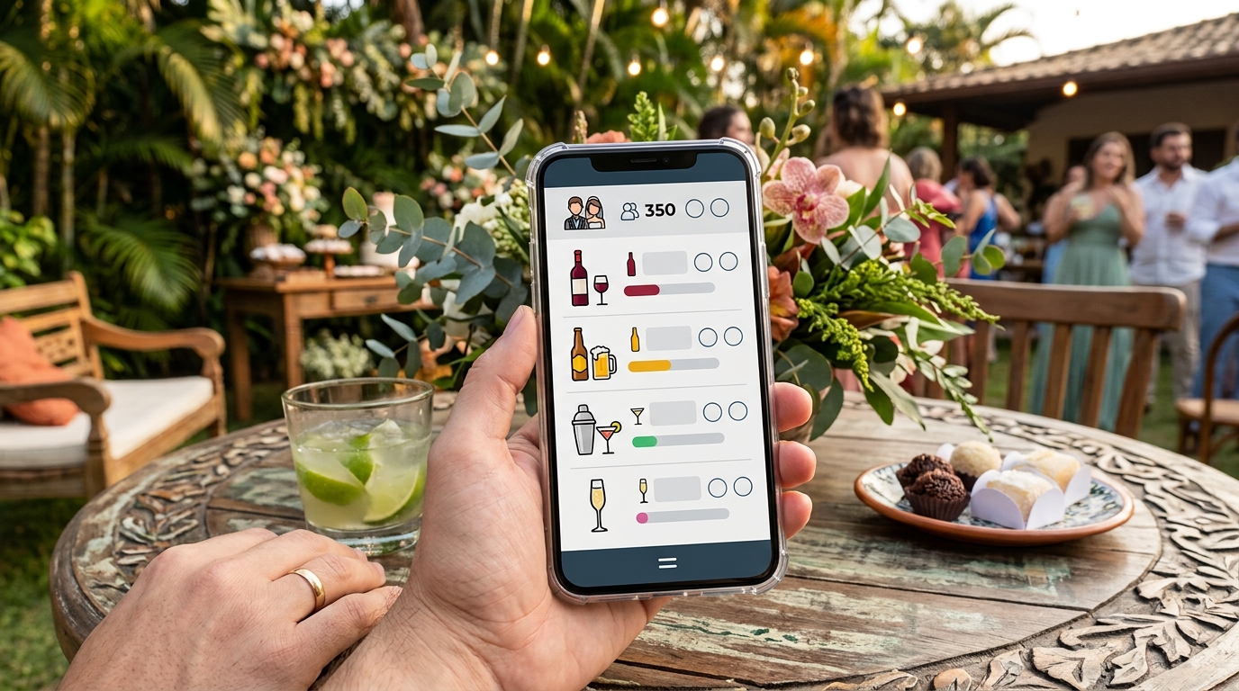 Calculadora de bebidas de casamento em smartphone