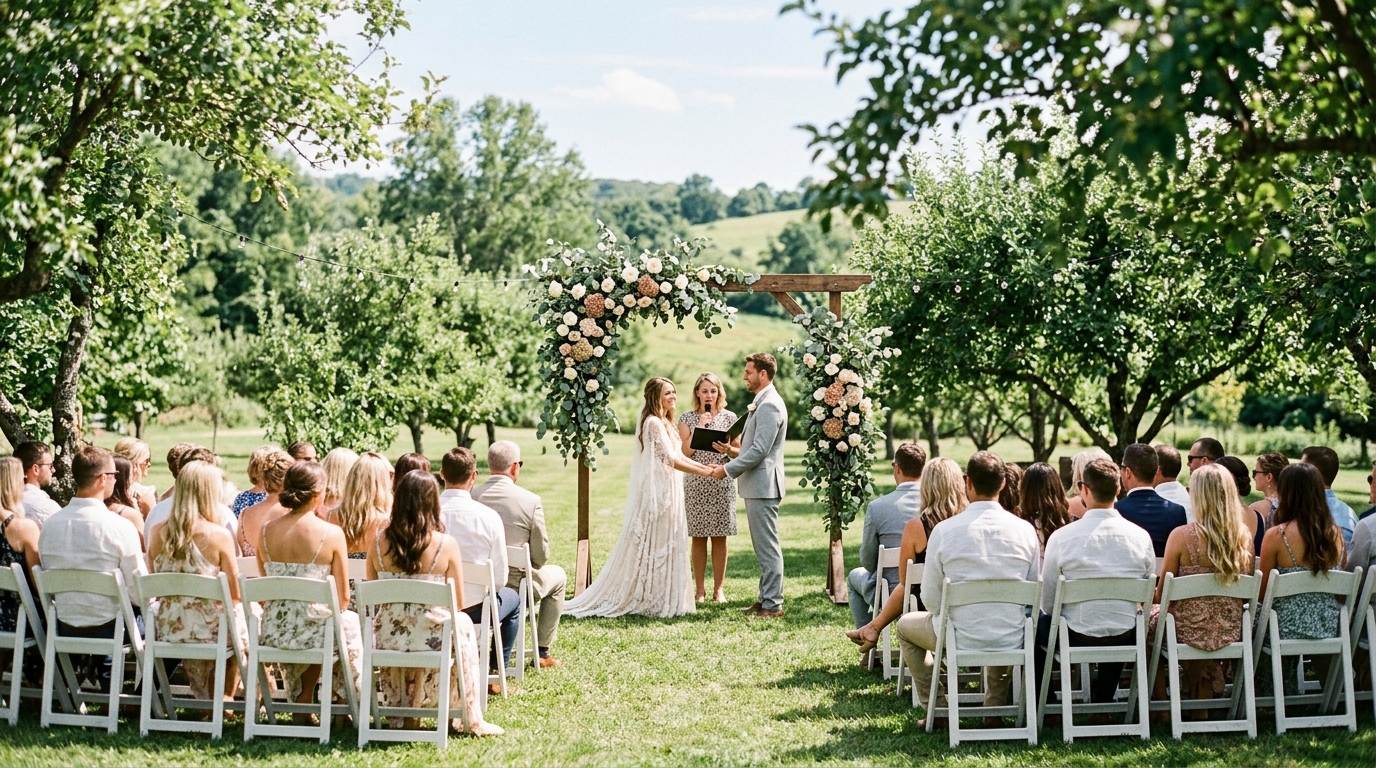 Cerimônia de casamento ao meio dia com luz natural