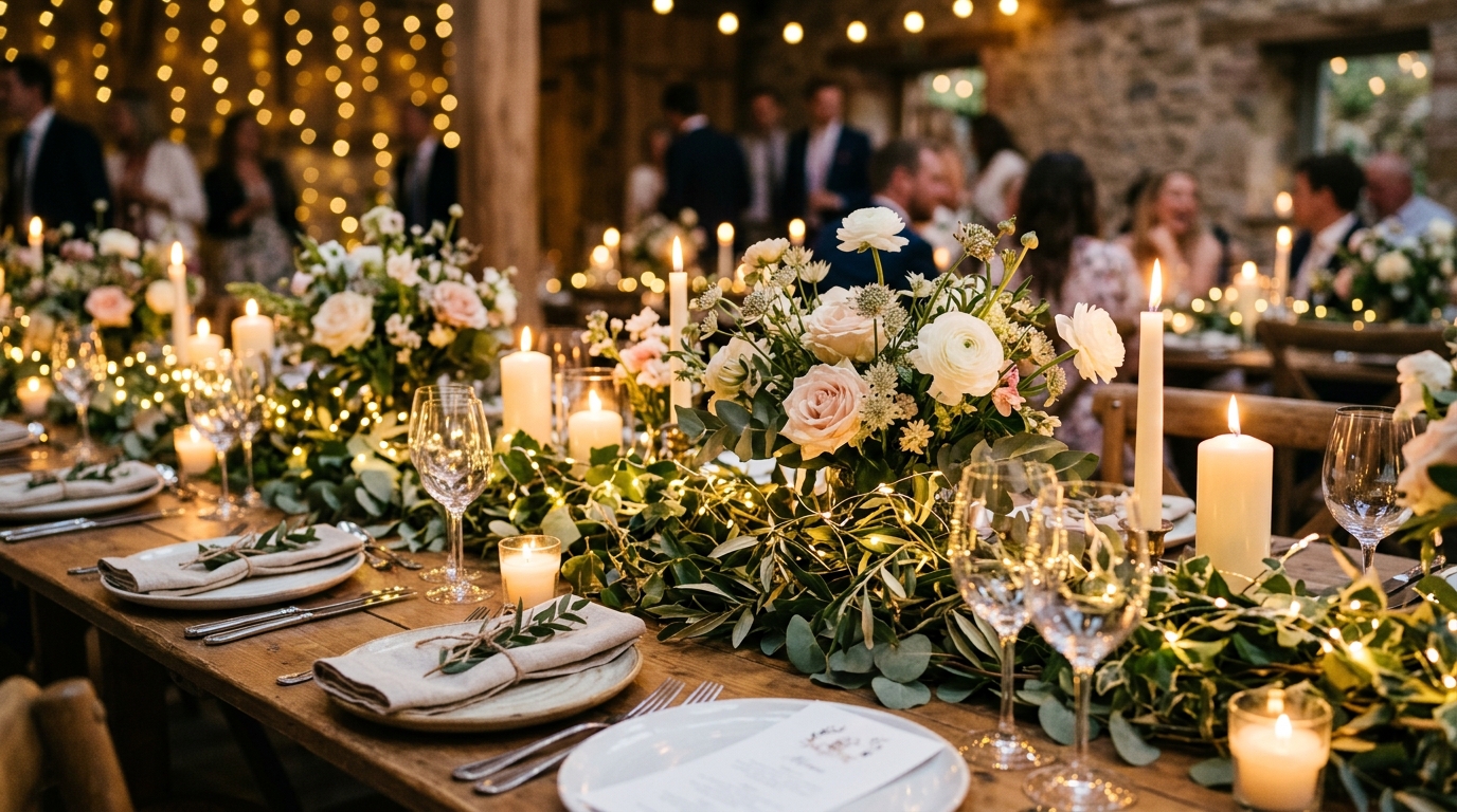 Decoração DIY de casamento com luzes de fadas e velas