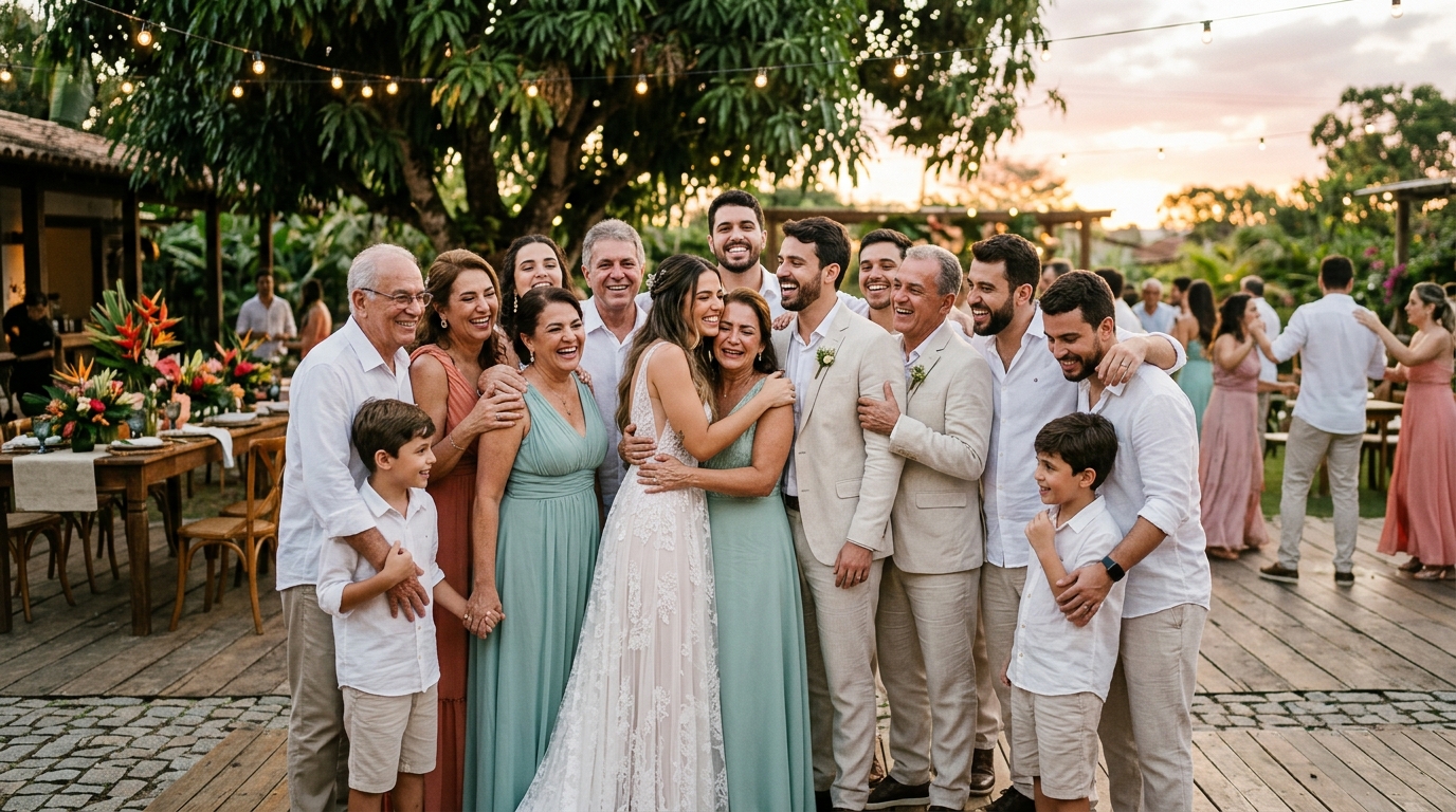 Família imediata e melhores amigos de casamento reunidos