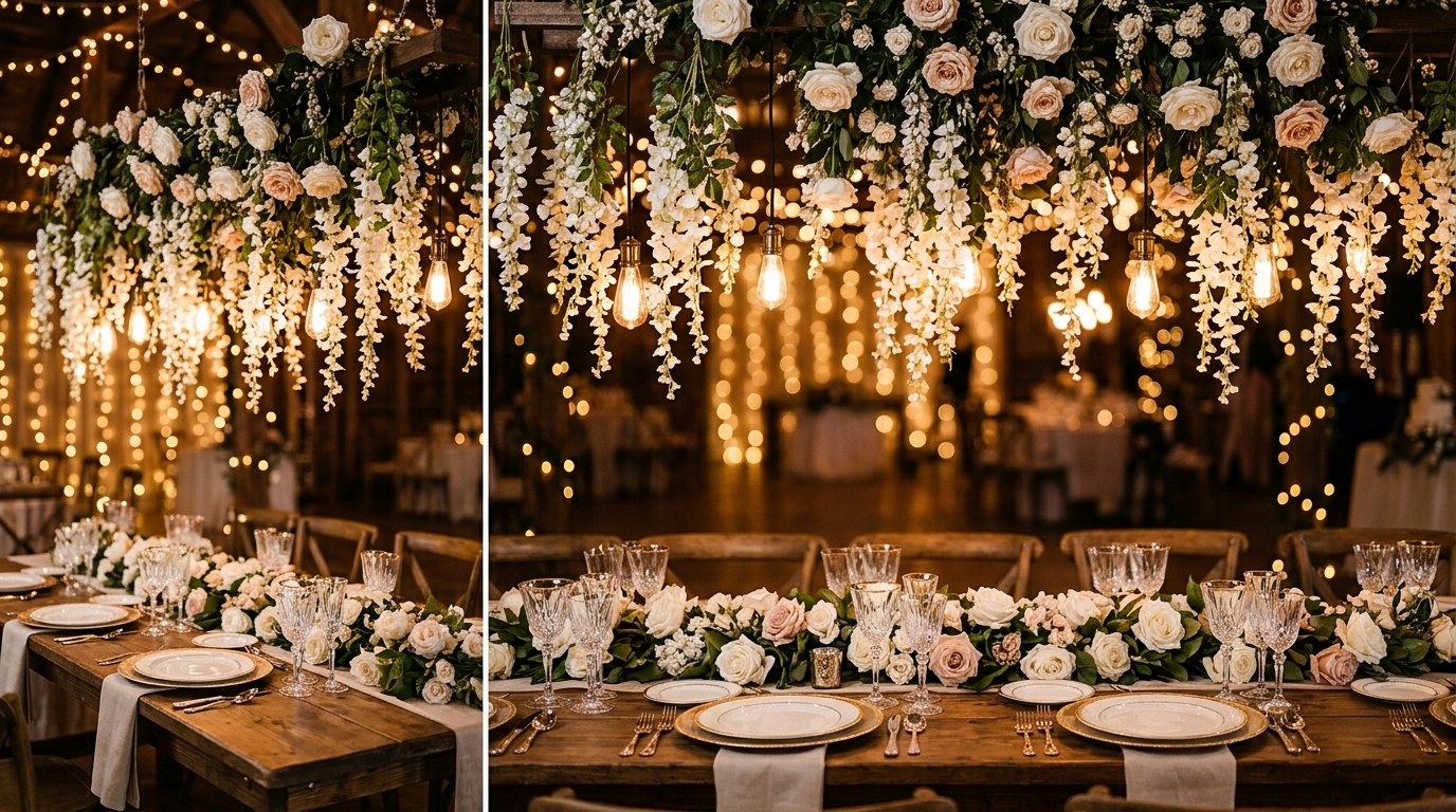 Frases de casamento para decoração com flores e luzes