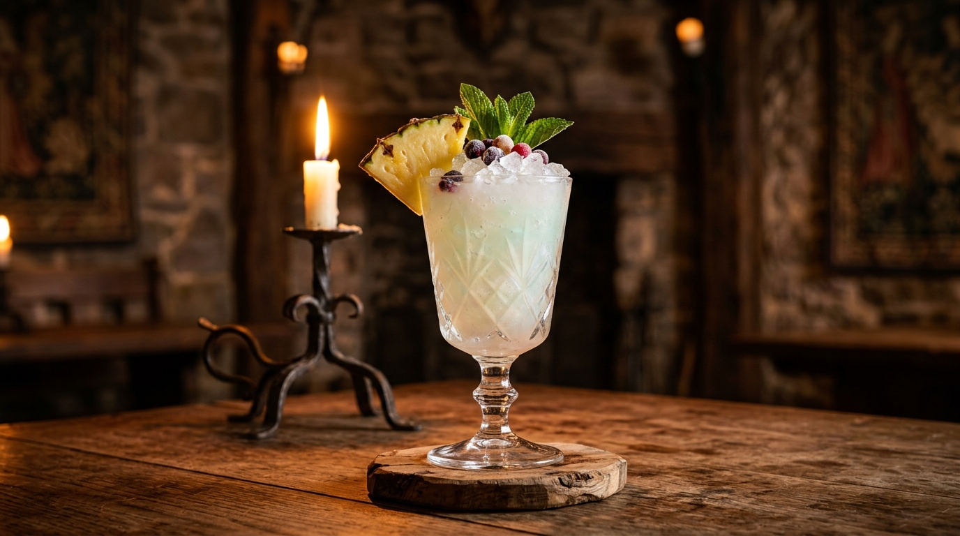 Frozen White Walker: Combine vodka, licor de coco e suco de abacaxi. Sirva com gelo picado e uma fatia de abacaxi.