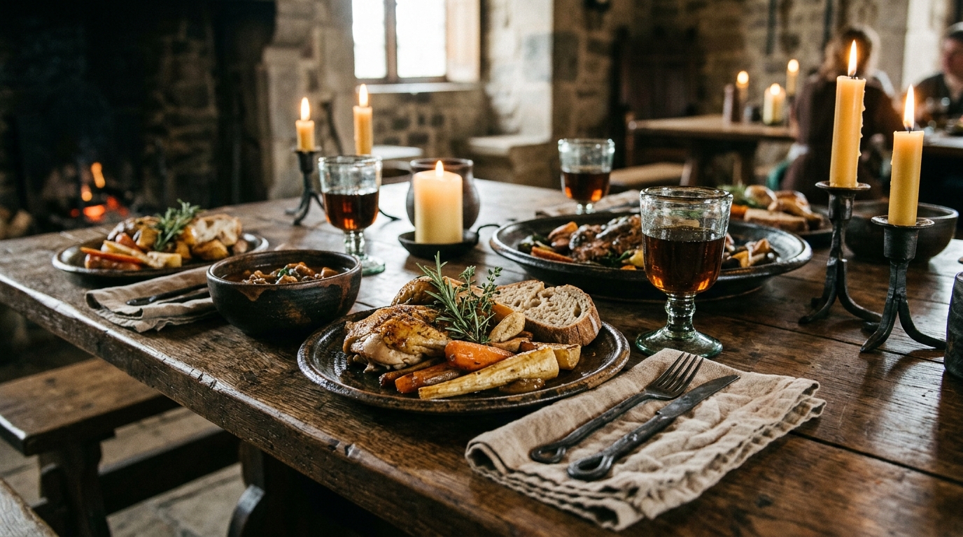 Louças Temáticas: Utilize pratos e copos que remetam à época medieval.