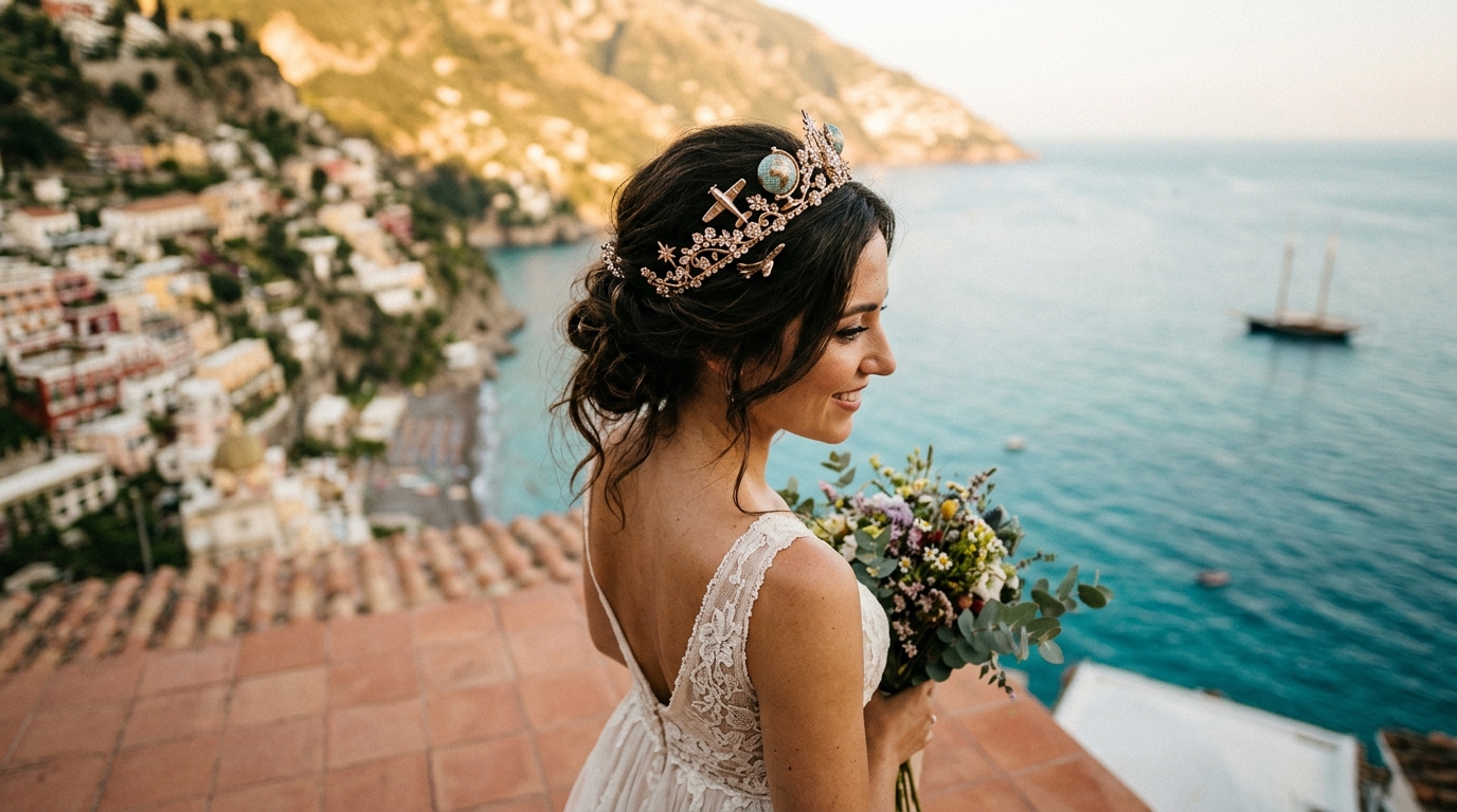 Tiara com detalhes de viagem como pequenos aviões ou globos