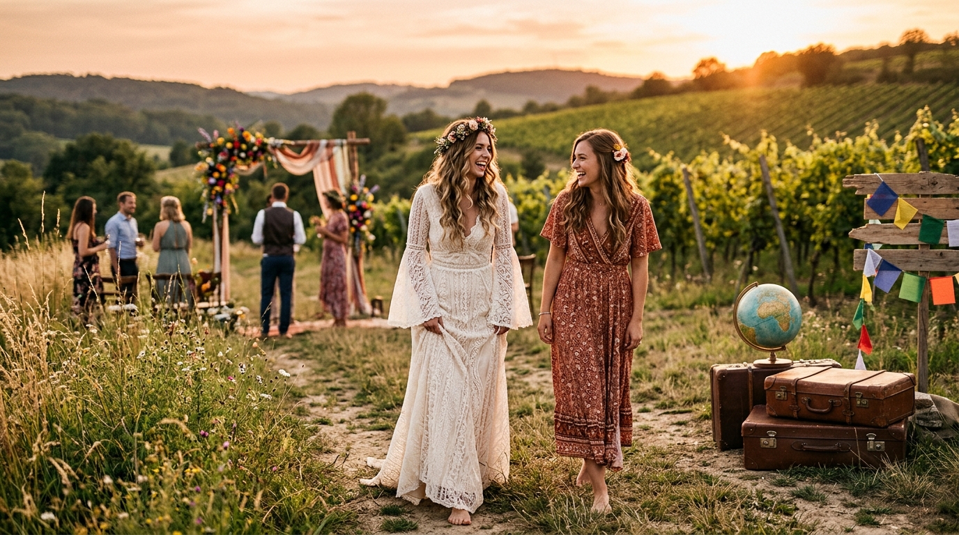 Vestidos boho com estilo livre e descontraído para casamentos ao ar livre