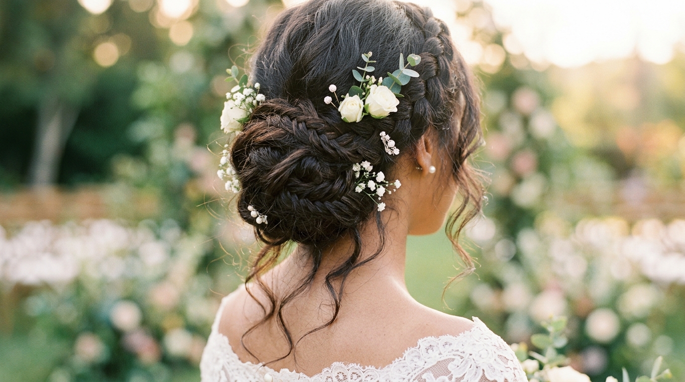 Coque desconstruído com tranças para casamento