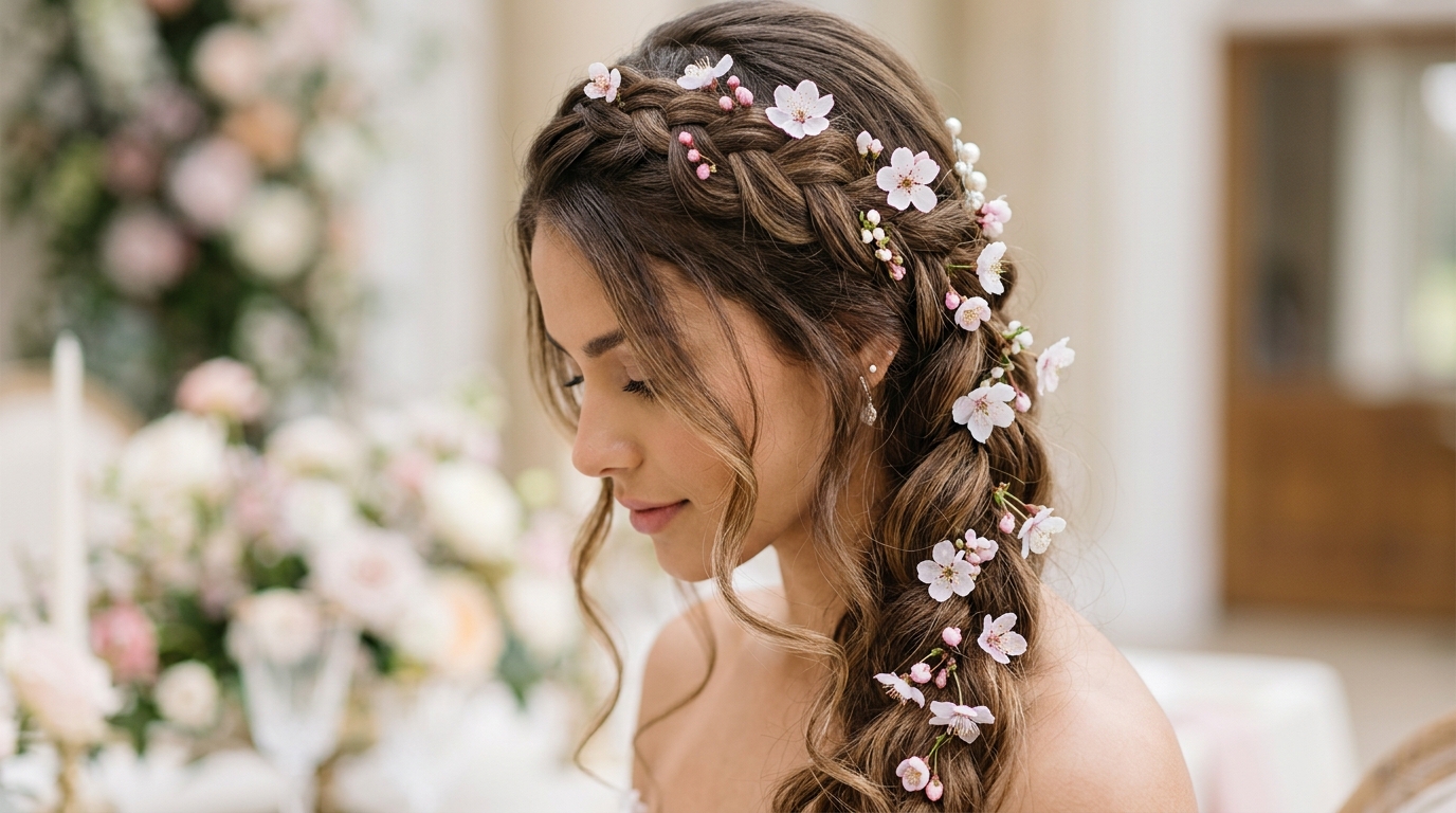 Coque latero com trança francesa para casamento