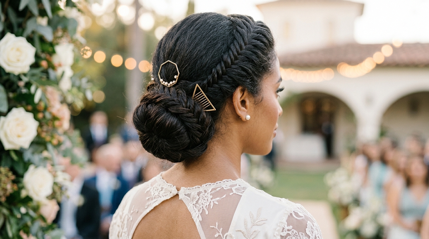 Meio-preso com duas tranças e ondas para casamento