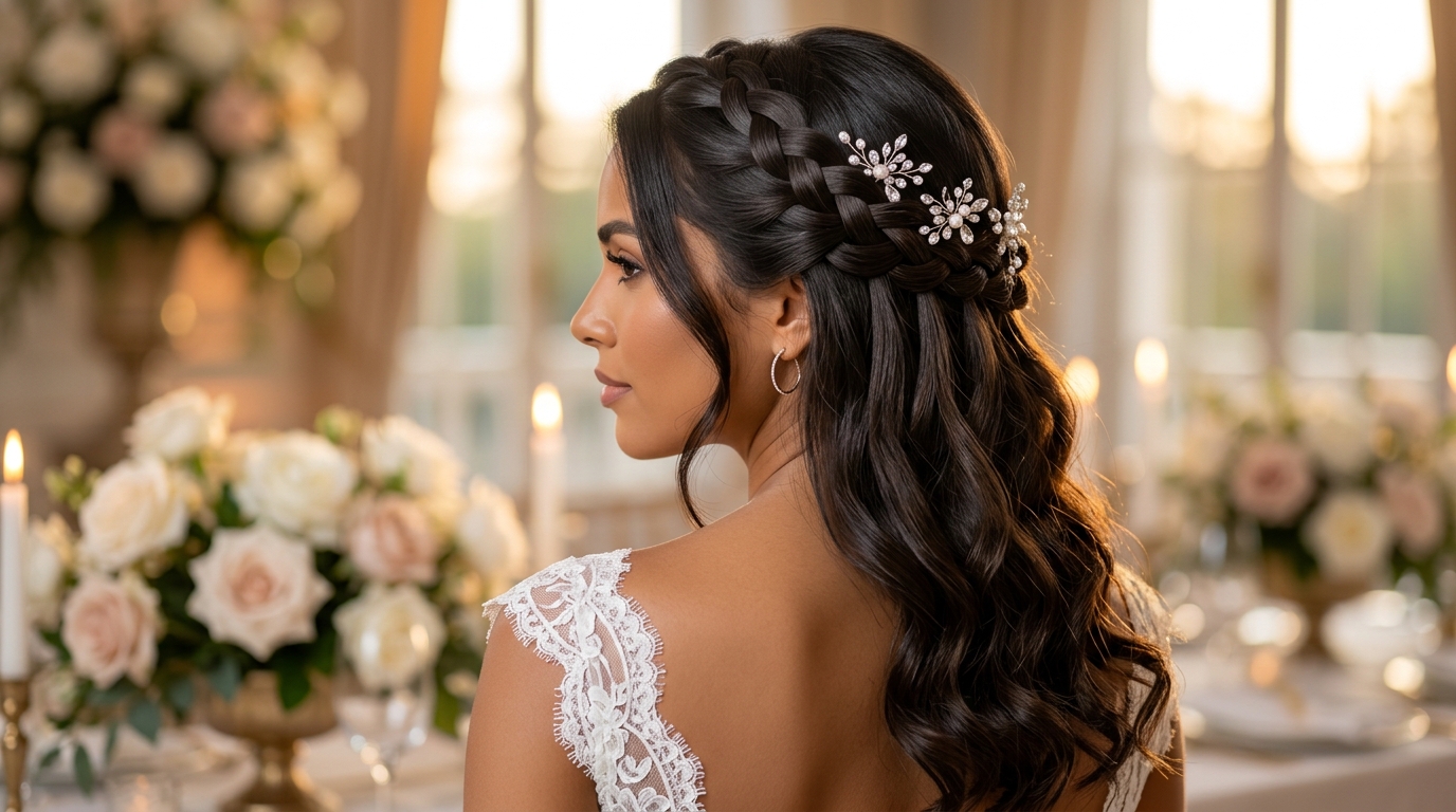 Penteado afro com tranças e coque para casamento