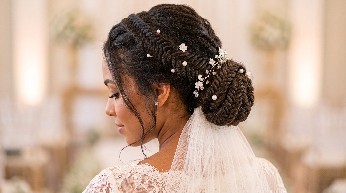 Penteado mohawk com tranças e cachos para casamento