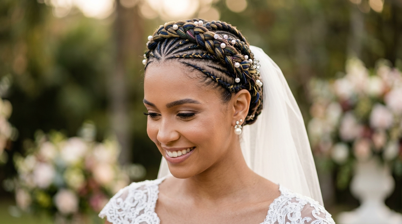 Penteado com trança e véu de renda para casamento