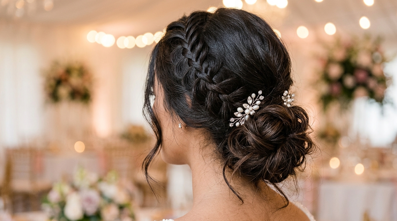 Penteado com tranças e presilhas vintage para casamento