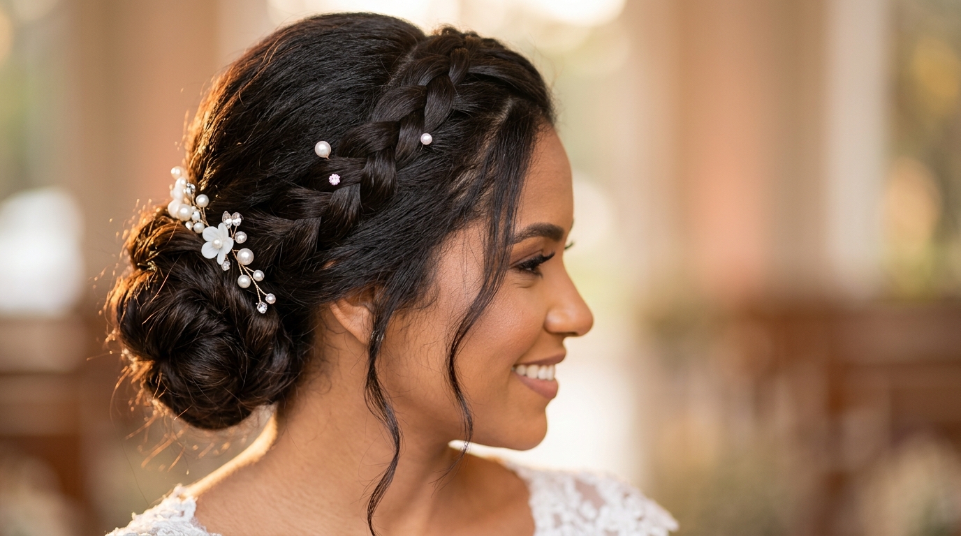 Trança de corda e cachos definidos para casamento