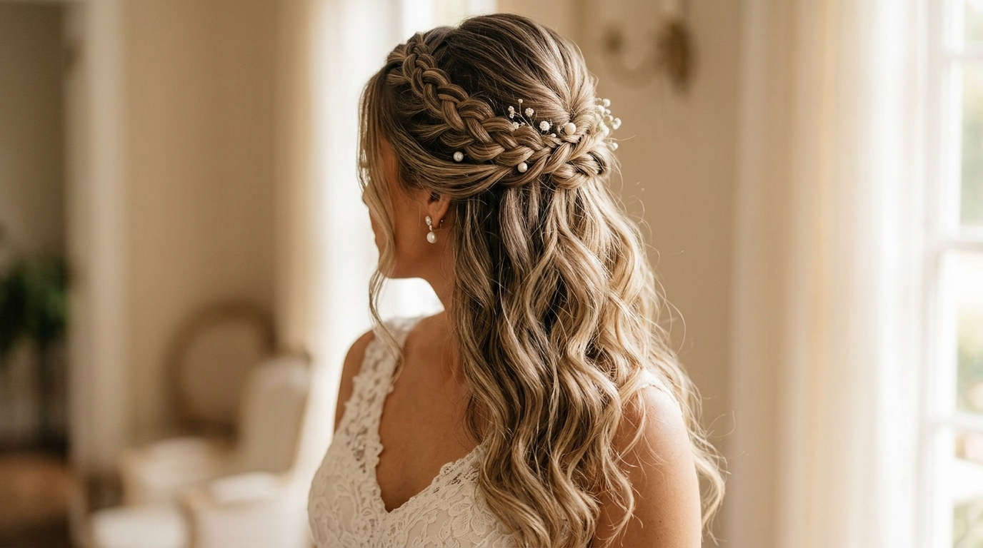 Tranças nagôs coloridas em estilo coroa para casamento